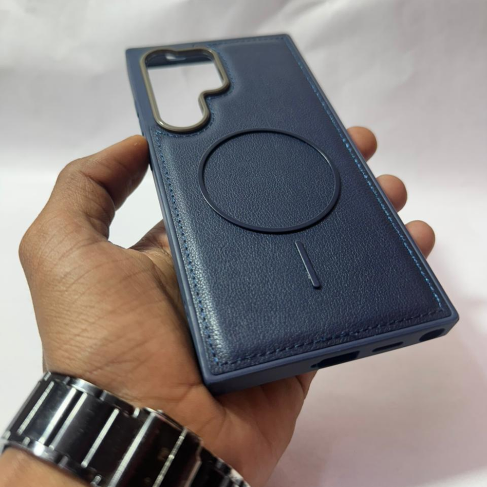 Samsung Galaxy S25 Ultra Navy Blue Leather MagSafe Case – Premium Magnetic Shockproof Cover with Camera Protection