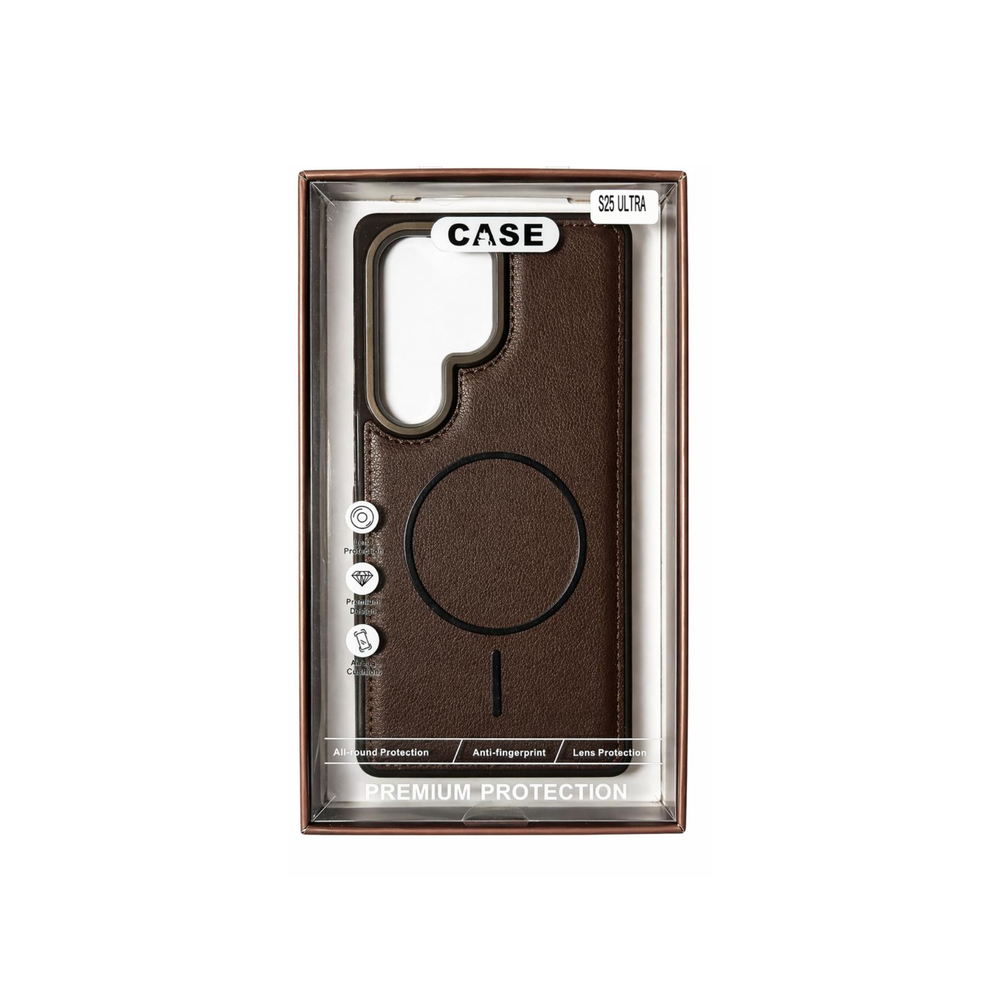 Samsung Galaxy S25 Ultra Brown Leather MagSafe Case – Luxury Magnetic Shockproof Cover