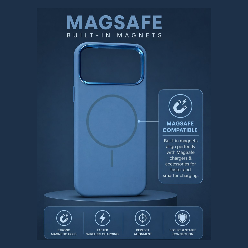 iPhone 17 Pro Max Original Blue Silicone MagSafe Case – Premium Soft Touch Shockproof Cover