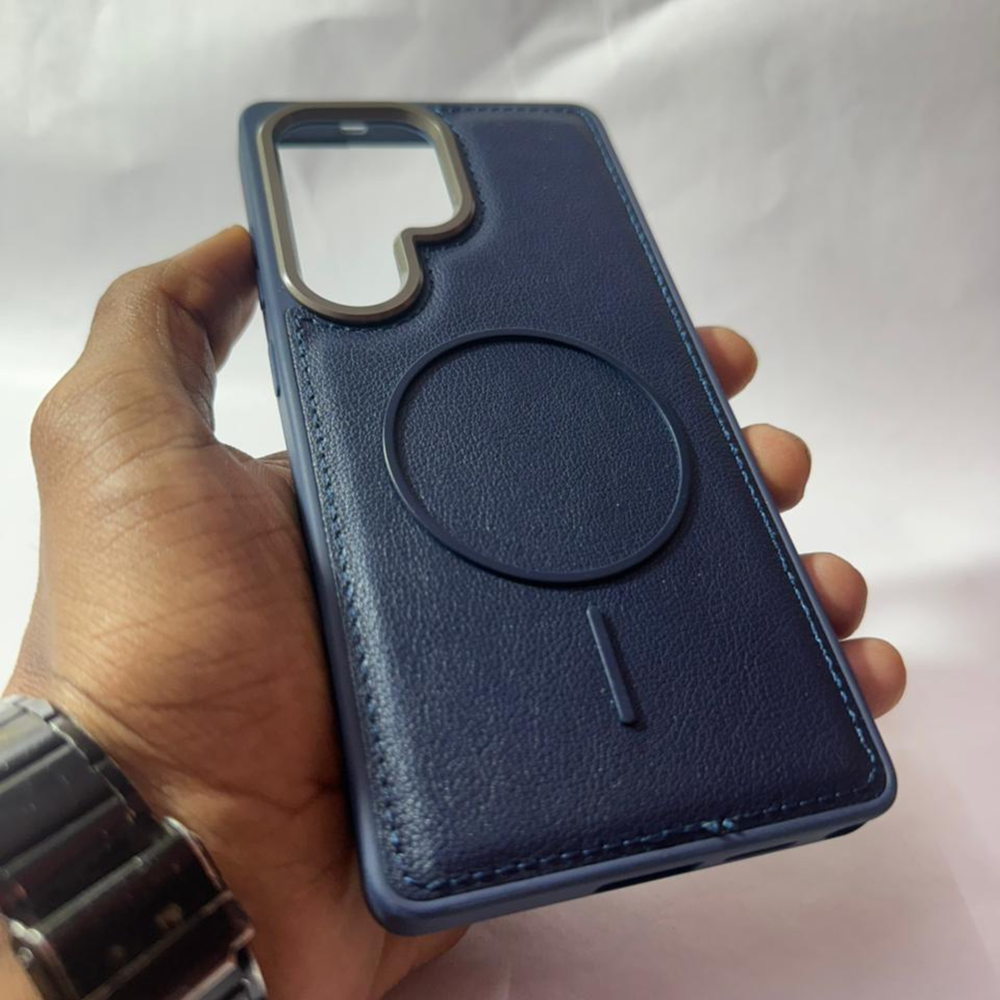 Samsung Galaxy S24 Ultra Blue Leather MagSafe Case – Luxury Magnetic Shockproof Cover