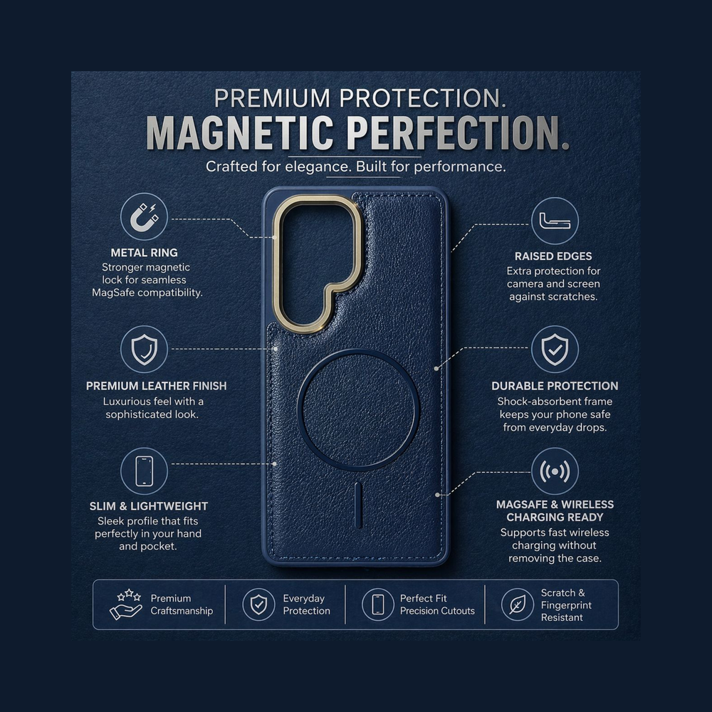 Samsung Galaxy S24 Ultra Blue Leather MagSafe Case – Luxury Magnetic Shockproof Cover