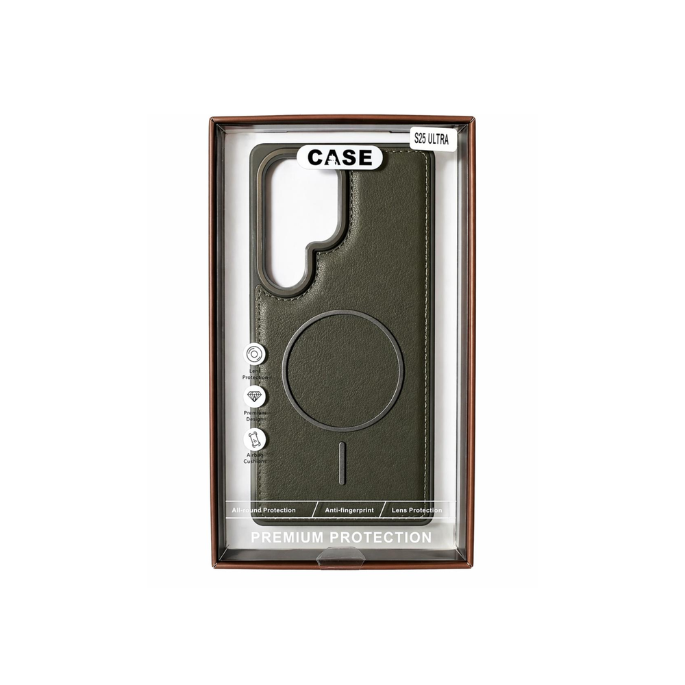 Samsung Galaxy S24 Ultra Olive Green Leather MagSafe Case – Luxury Magnetic Shockproof Cover