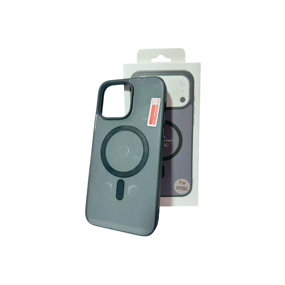iPhone 14 Pro Max MagSafe Black Frosted Case – Shockproof Transparent Magnetic Cover