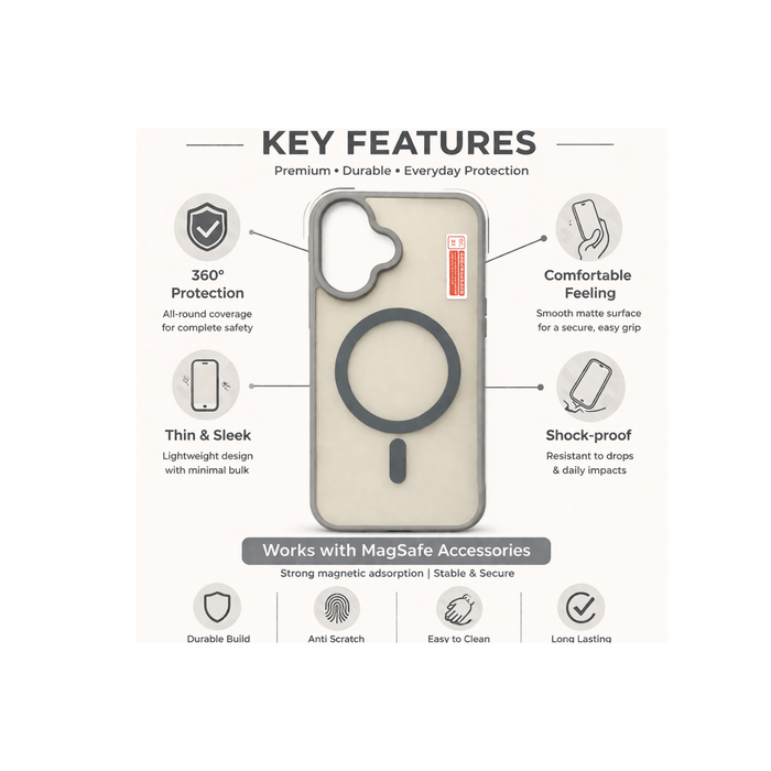 iPhone 17 Premium Frosted MagSafe Case | Shockproof Matte Finish with Strong Magnetic Ring