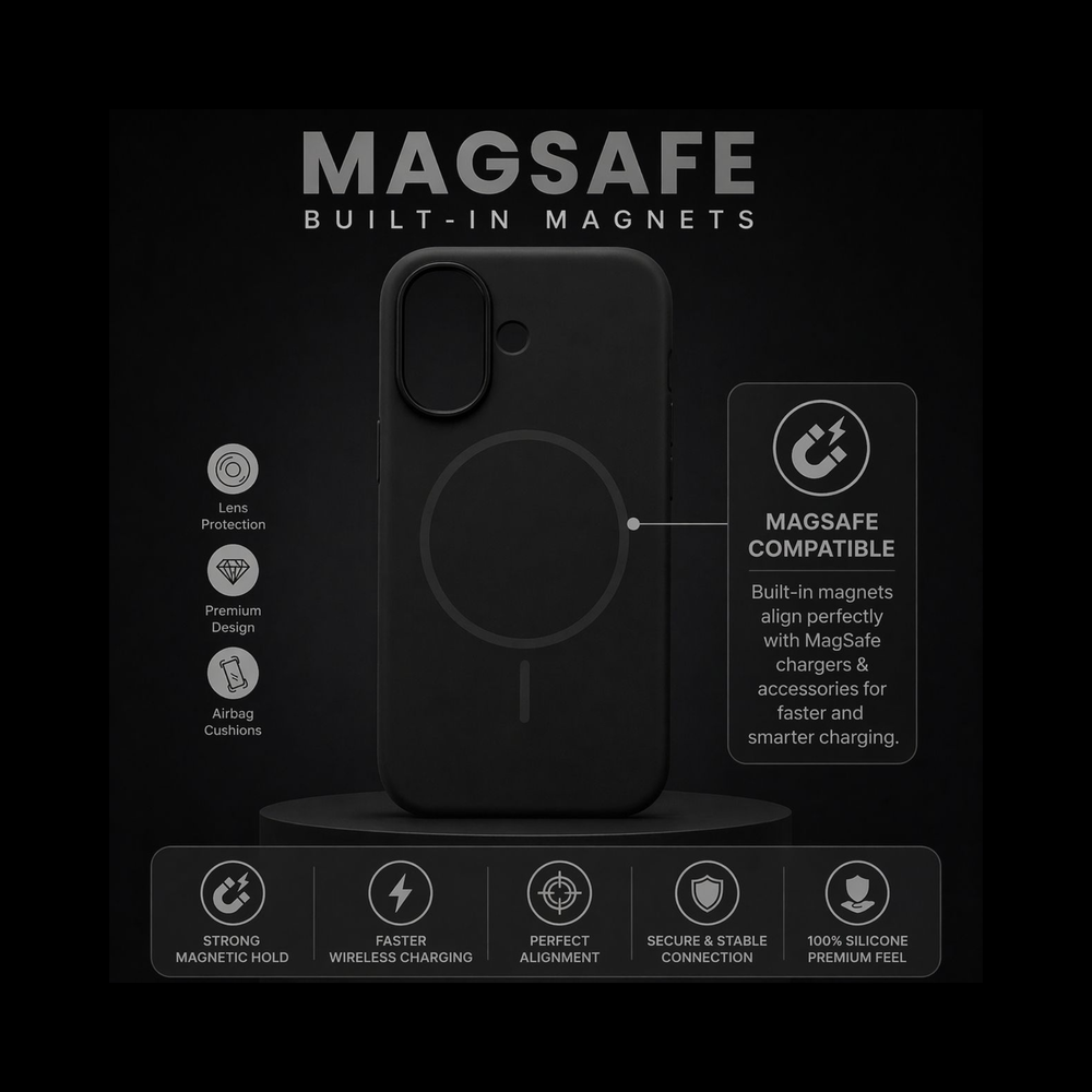 iPhone 17 Original Black Silicone MagSafe Case – Premium Soft Touch Shockproof Cover
