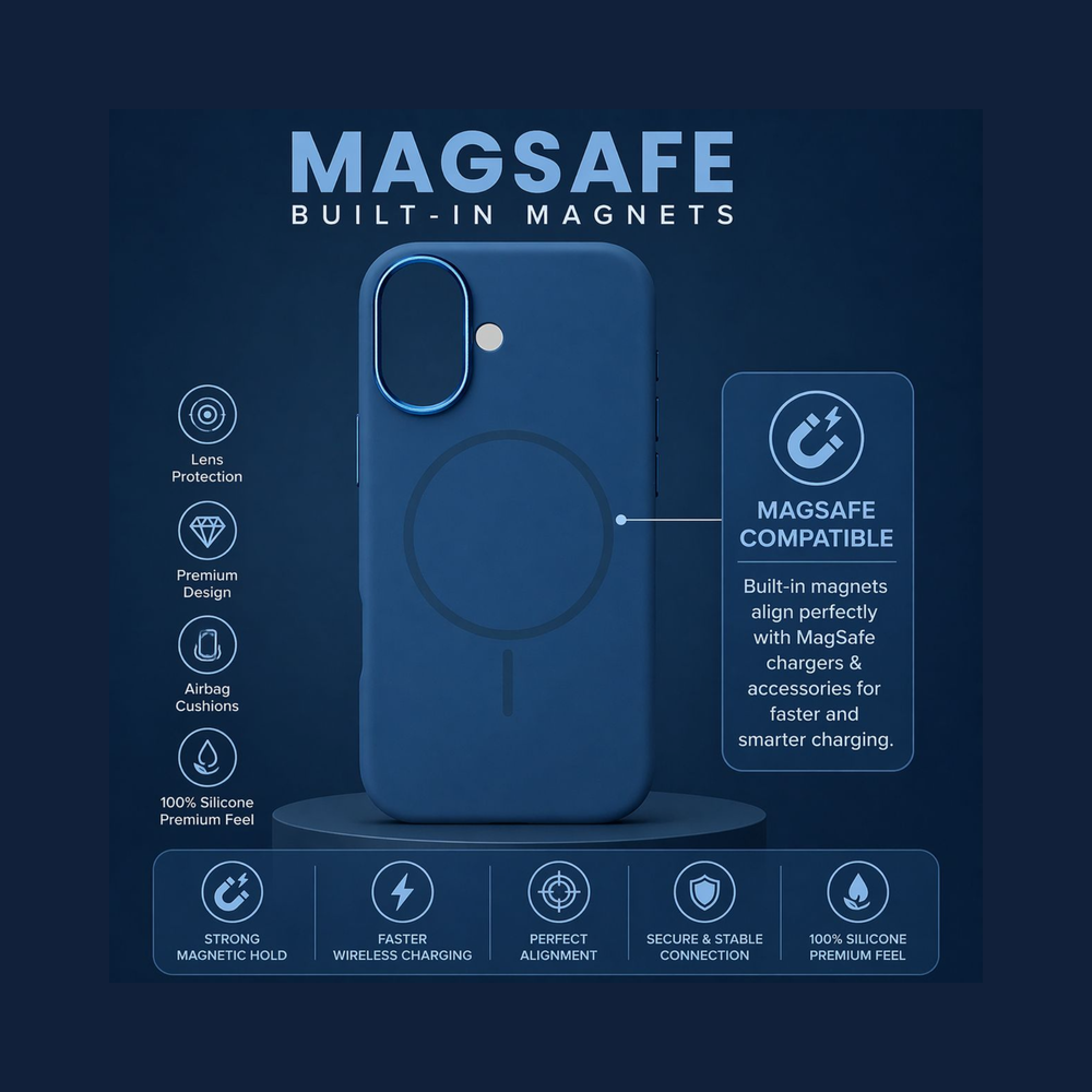 iPhone 17 Original Blue Silicone MagSafe Case – Premium Soft Touch Shockproof Cover
