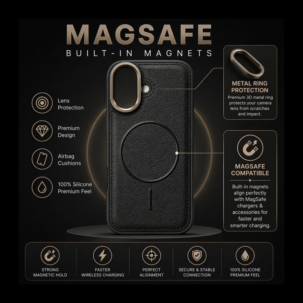 Iphone 16  Premium Leather MagSafe Case (Black)