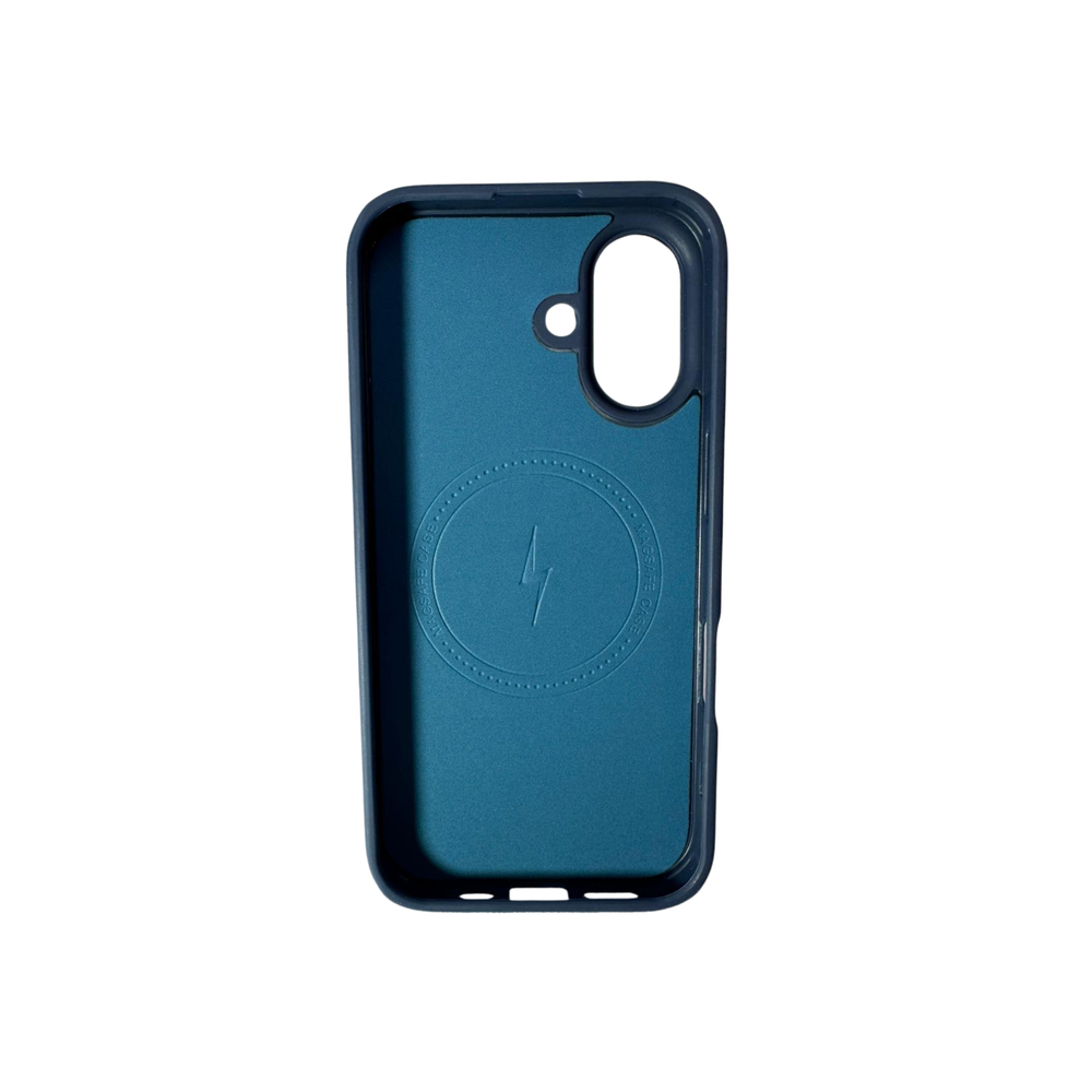 iPhone 16 Premium Leather MagSafe Case – Blue Luxury Edition with Metal Camera Ring
