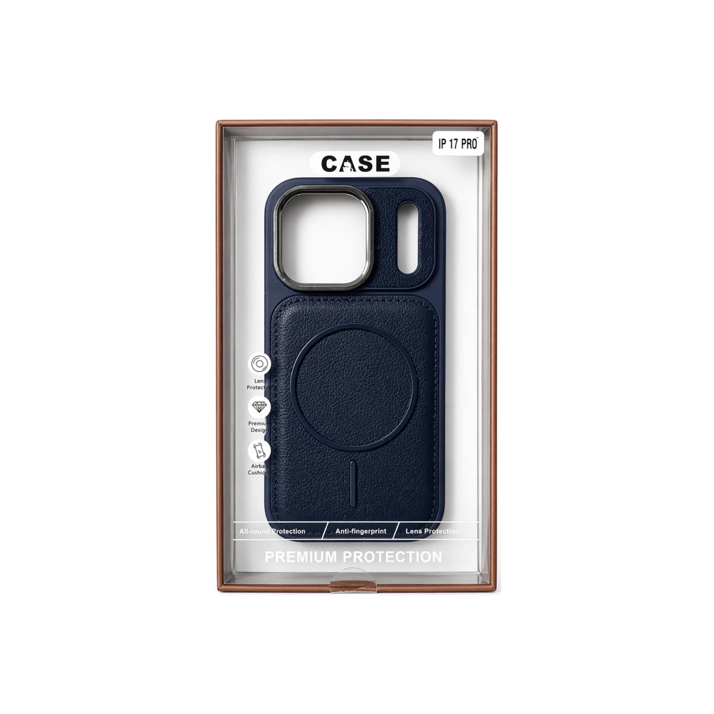 iPhone 17 Pro Blue Premium Leather MagSafe Case – Luxury Camera Shield Edition