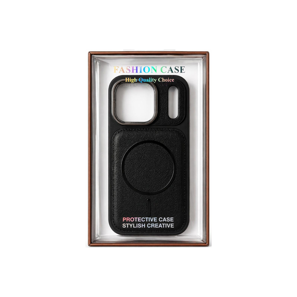 iPhone  17 Pro Premium Black Leather MagSafe Case – Luxury Camera Shield Cover