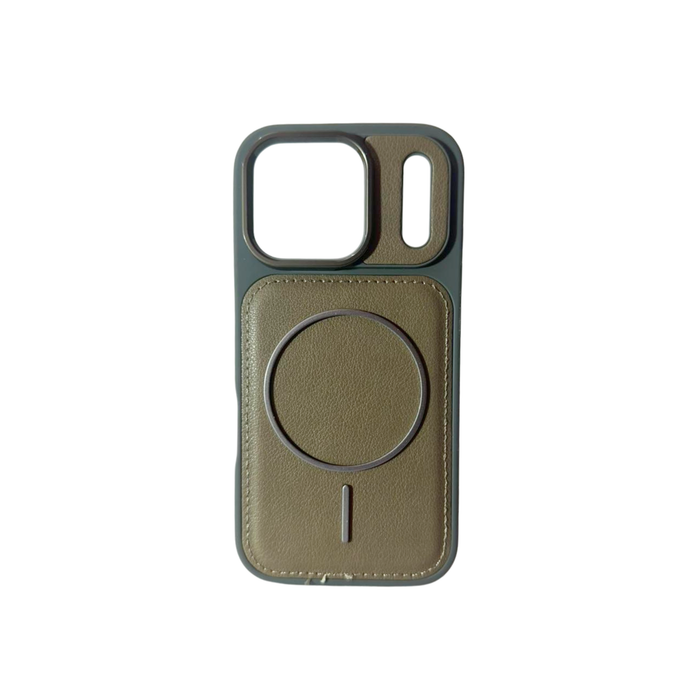 iPhone 17 Pro Olive Green Premium Leather MagSafe Case – Luxury Camera Shield Cover
