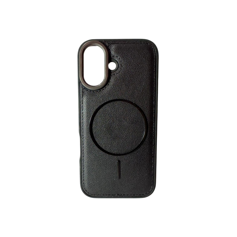 iPhone 17 Black Premium Leather MagSafe Case – Luxury Matte Edition