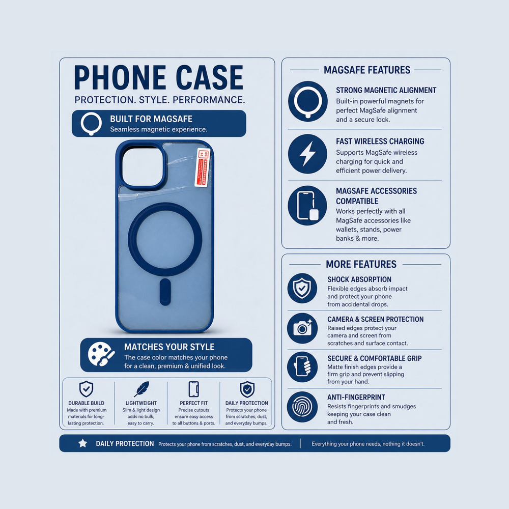 Iphone 14 Blue Mobile Back Cover Blue MagSafe TPU Case for iPhone 14 | Shockproof | Camera Protection | Slim Matte Finish