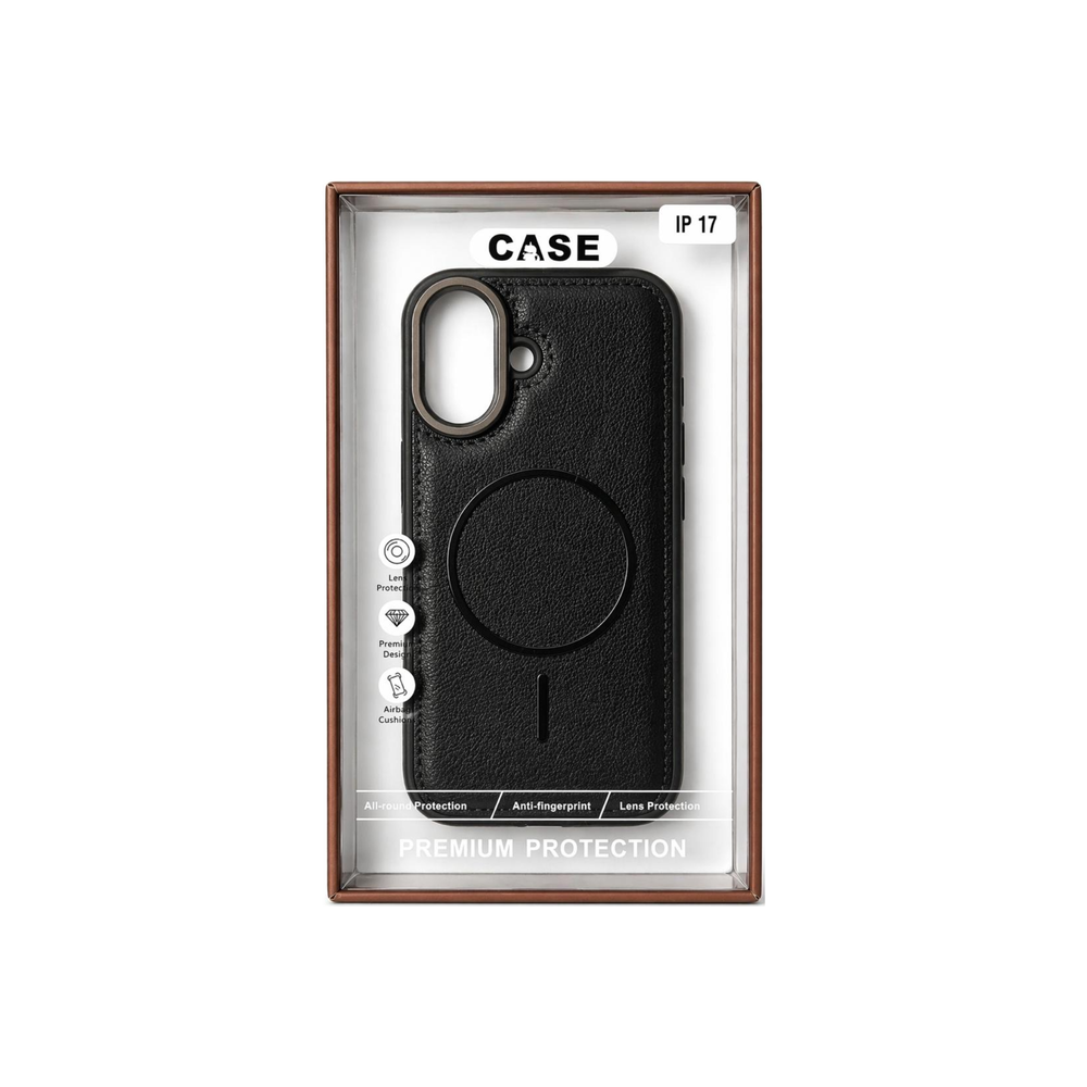 iPhone 17 Black Premium Leather MagSafe Case – Luxury Matte Edition