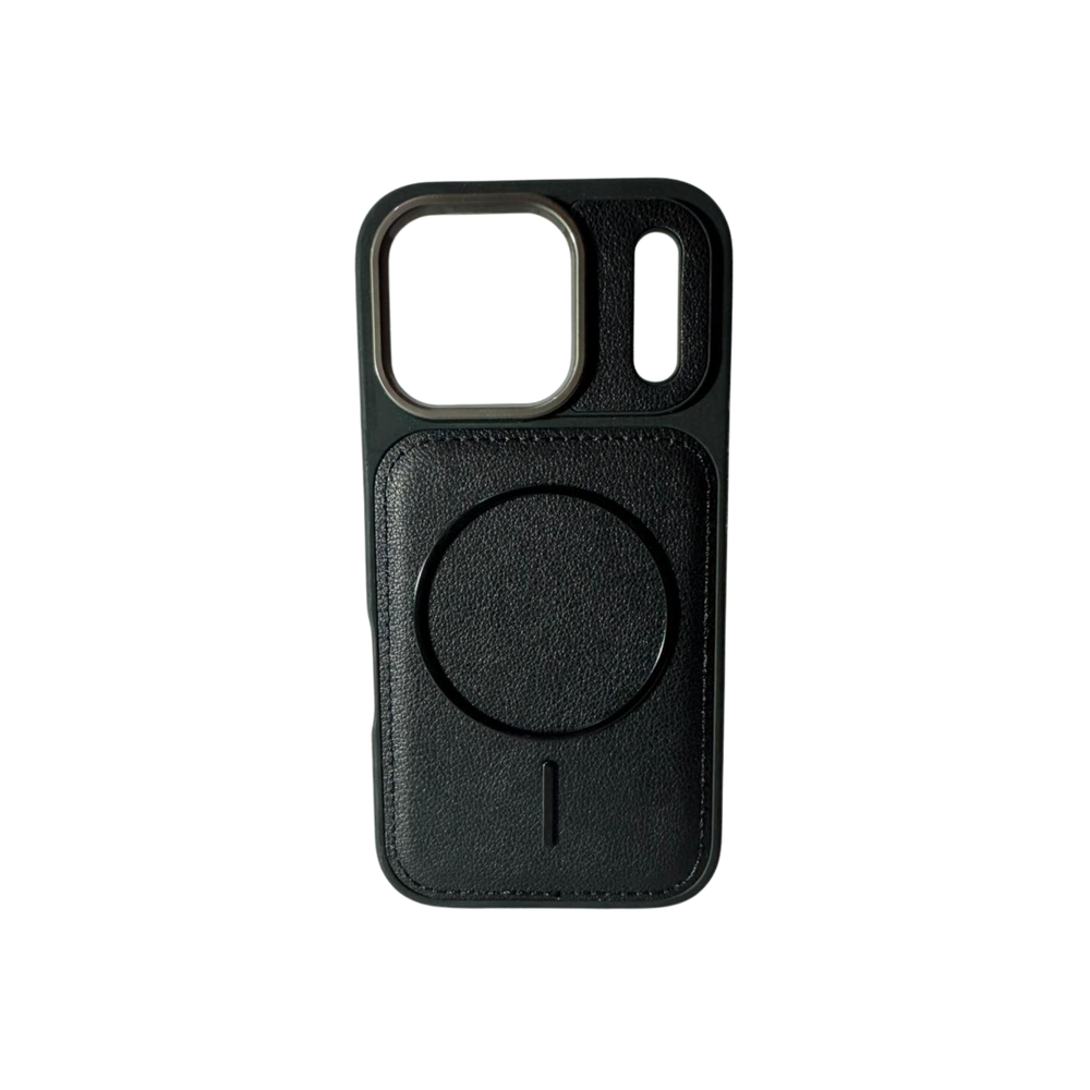 iPhone 17 Pro Max Premium Black Leather MagSafe Case – Metal Camera Protection Cover