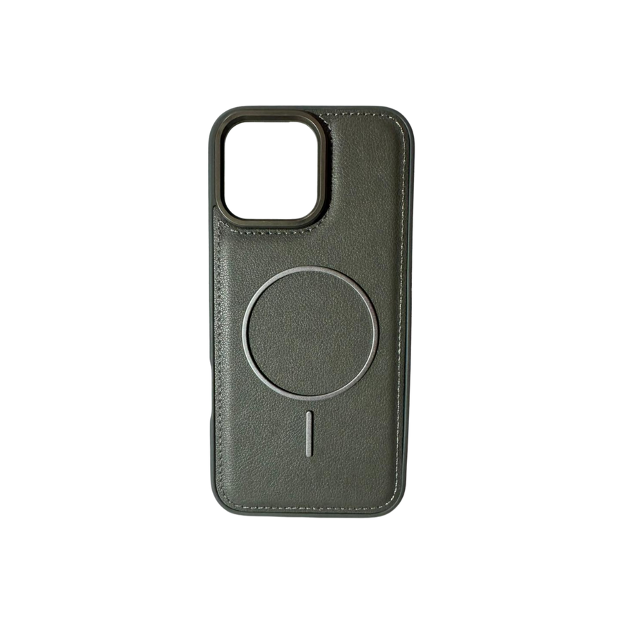 iPhone 16 Pro Max Olive Green Premium MagSafe Case – Leather Finish Shockproof Cover with Camera Protection