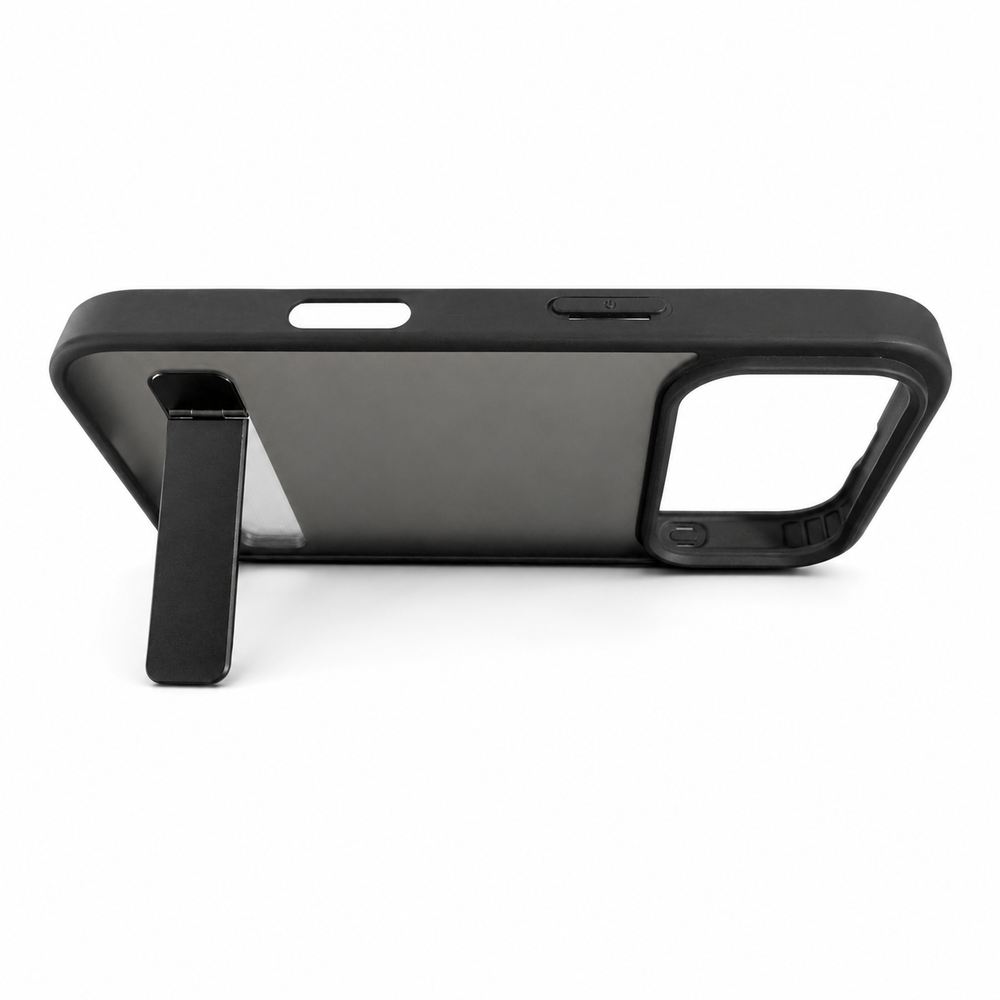 iPhone 17 Pro Max Frosted Matte Back Cover with Metal Stand | Shockproof Slim Case