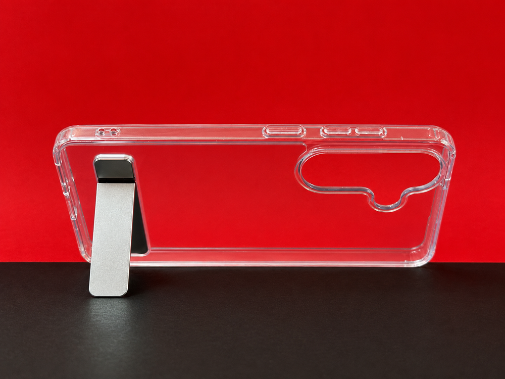 Samsung S26 Transparent Back Cover with Metal Stand | Anti Yellow Shockproof Clear Case