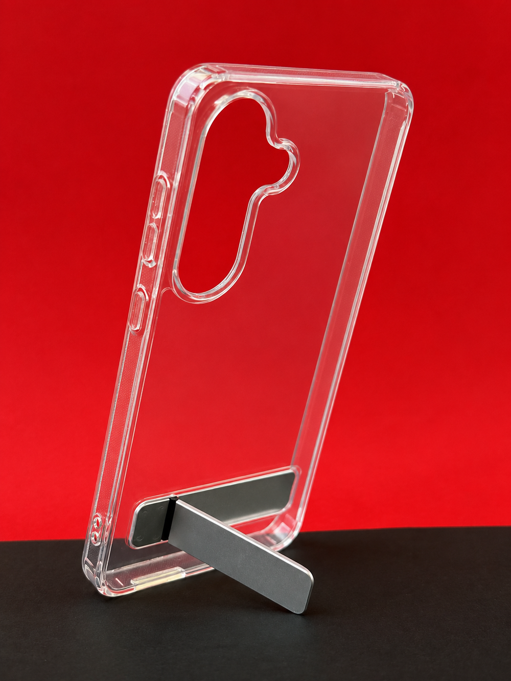 Samsung S26 Transparent Back Cover with Metal Stand | Anti Yellow Shockproof Clear Case