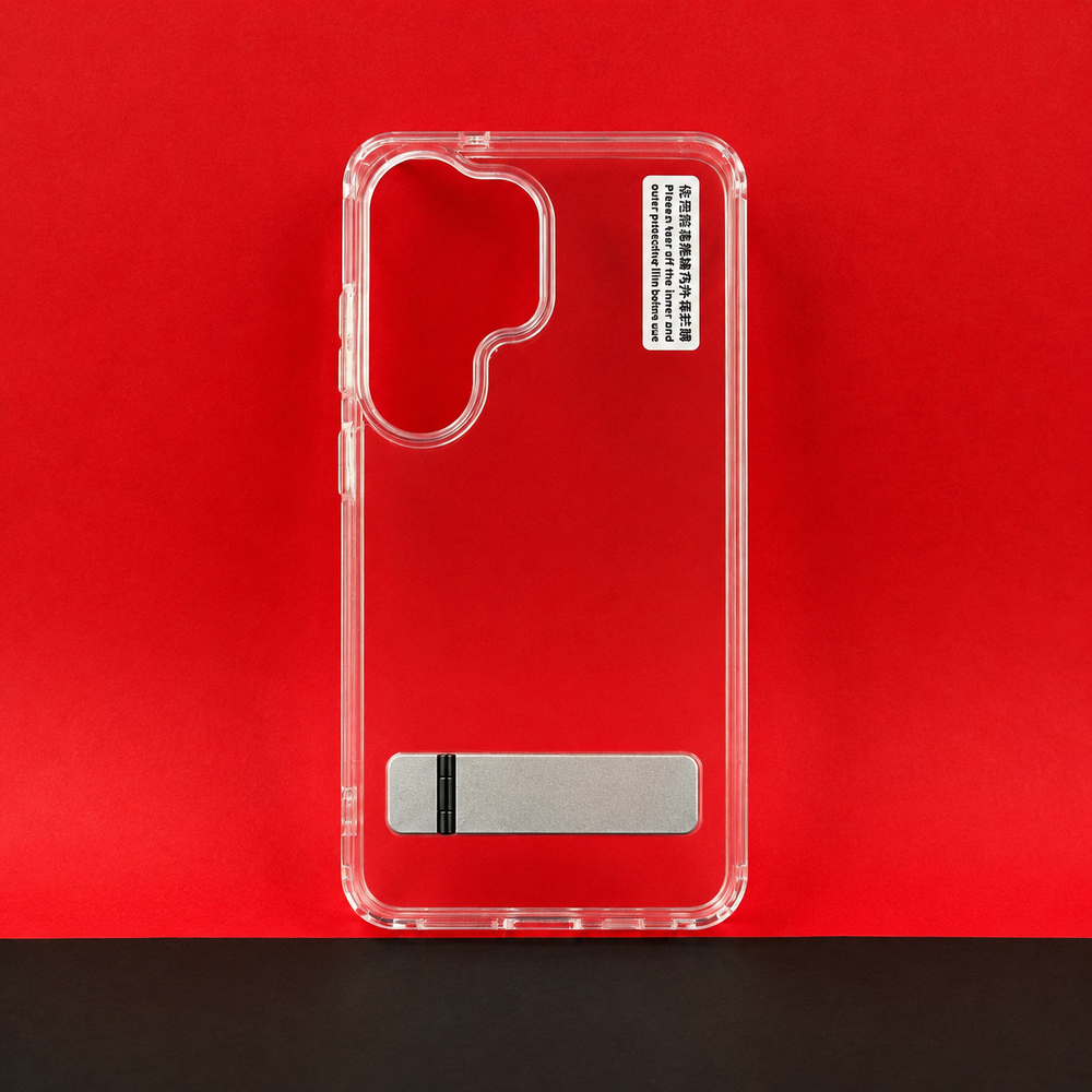 Samsung S26 Ultra Transparent Back Cover with Metal Stand | Anti Yellow Shockproof Clear Case