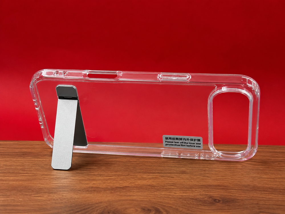 iPhone 17 Air Transparent Back Cover with Metal Stand | Anti Yellow Shockproof Clear Case