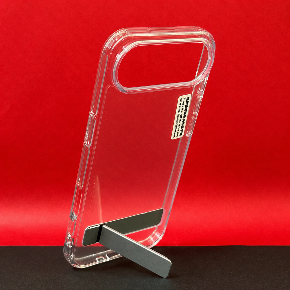 iPhone 17 Air Transparent Back Cover with Metal Stand | Anti Yellow Shockproof Clear Case