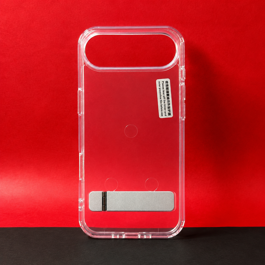 iPhone 17 Air Transparent Back Cover with Metal Stand | Anti Yellow Shockproof Clear Case
