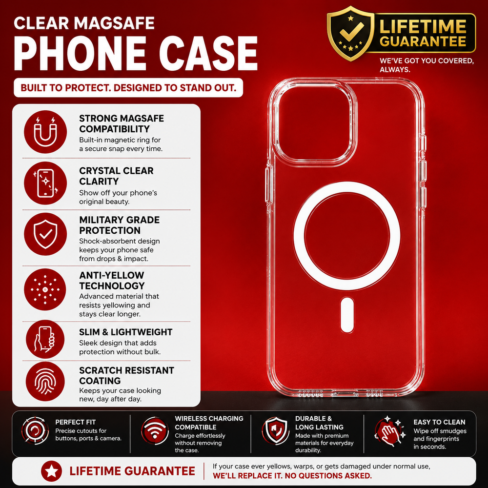iPhone 16 MagSafe Transparent Back Cover | Lifetime Anti-Yellow Guarantee | Shockproof Clear Case