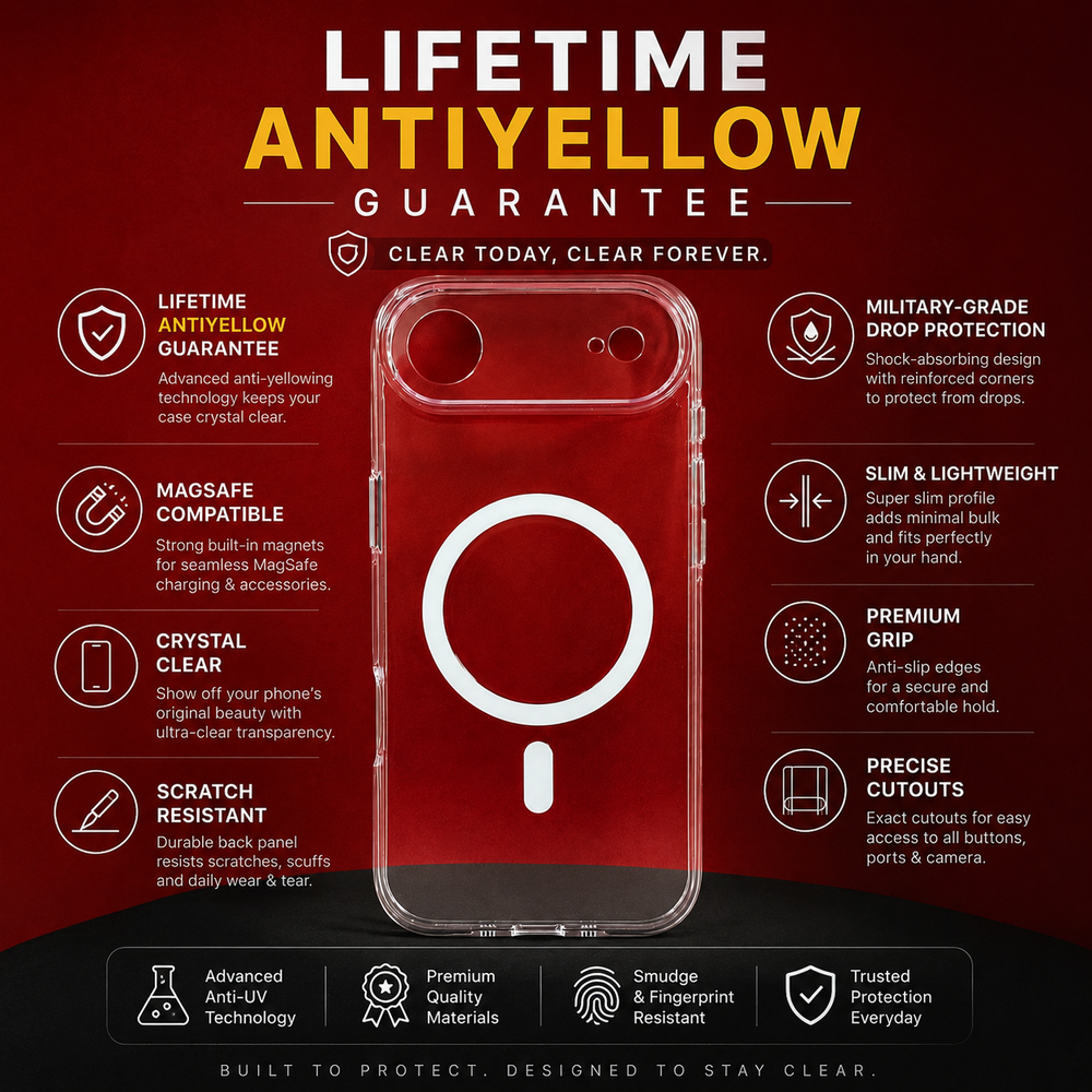 iPhone 17 Air MagSafe Transparent Back Cover | Lifetime Anti-Yellow Guarantee | Shockproof Clear Case